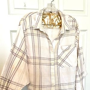 Free People Cutie cropped plaid blouse top button down